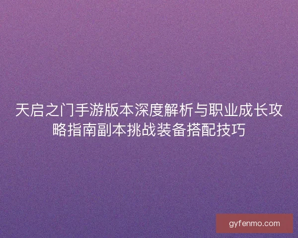 天启之门手游版本深度解析与职业成长攻略指南副本挑战装备搭配技巧